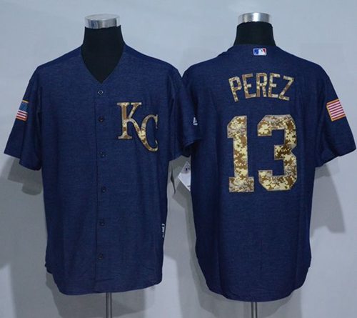 Royals #13 Salvador Perez Denim Blue Salute to Service Stitched MLB Jersey
